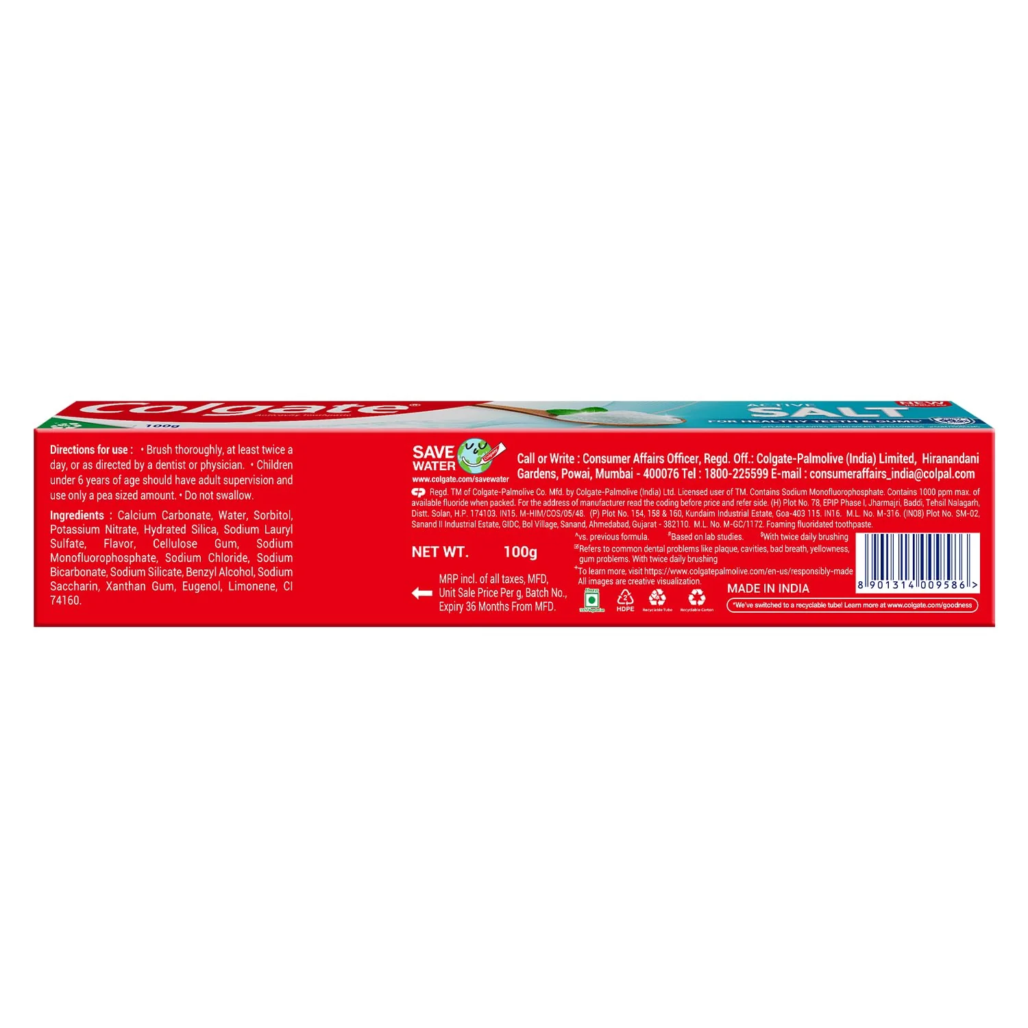 Colgate Active Salt Toothpaste, Daily Germ Protection, Pack of 100g, Toothpaste with Salt and Mint, Healthy Gums & Teeth, Tooth paste that Fights Germs & Provides Fresh Breath - Image 8